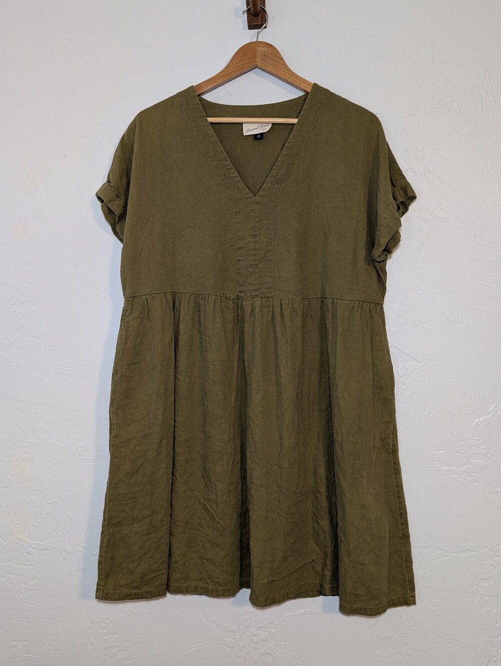 Olive Green Linen Mini Dress Casual Forest Fairy Goblin Cottage Boho Breathable